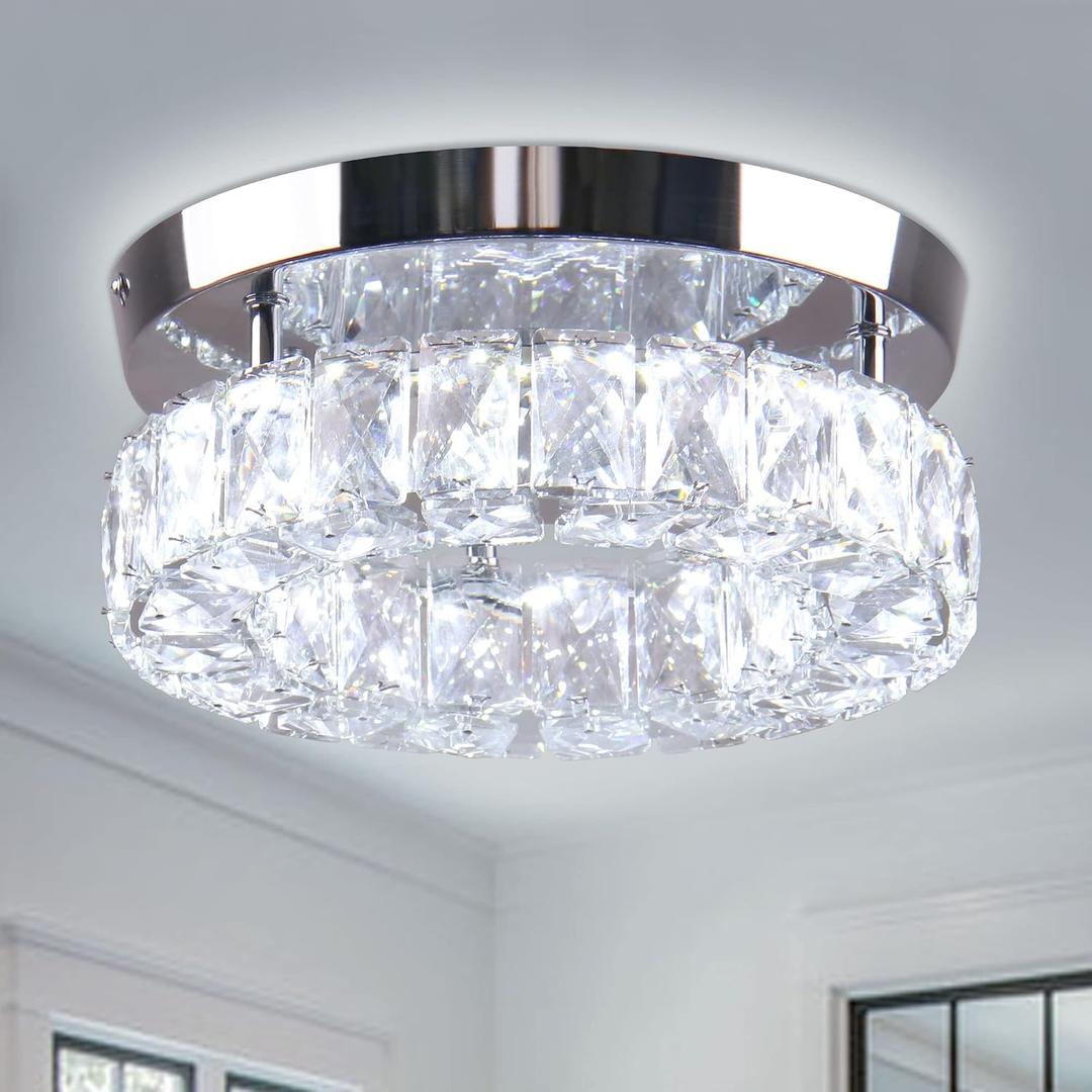 9.8" Round Crystal Flush Mount Chandelier Ceiling Light Cool White
Crystal flush mount cool white ceiling light for Kitchen Hallway Foyer 15W 6000K Cool White