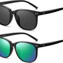 HAOLOTA Polarized Sunglasses for Women, Classic Round Sun Glasses for Driving Fishing lightweight UV400 Protection (Black/Grey + Black/Green)