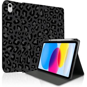 TopPerfekt Case for iPad 11th (A16) 11-inch 2025 / for iPad 10th Generation 10.9-inch 2022,Stand Folio Case Cover with Pencil Holder for Kids,Boys,Girls, Anti-Slip and Anti-Shock - Leopard Black Gray