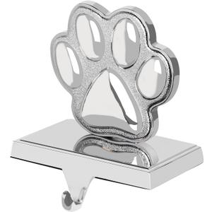 Fowecelt 2 Pack Dog Paw Christmas Stocking Holder, 3D Silver Metal Mantel Stocking Hanger for Mantel Shelf Stand Table Christmas Decor
