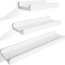  White Floating Shelves, Large Floating Shelves Wood for Wall Storage, Wall Shelf for Bedroom, Living Room, Bathroom, Kitchen, Office and More, Set of 3, Size 30x3, 24x3, 18x3 in