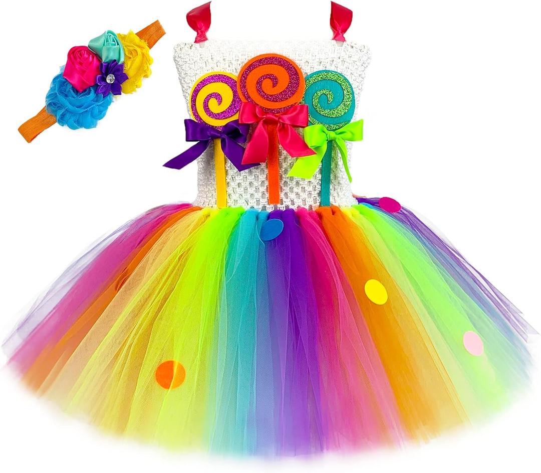 O'COCOLOUR Rainbow Candy Tutu Dress for Girls 3-10 Years Halloween Birthday Party Dress Up Costumes
