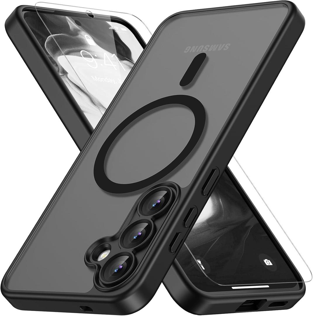 Vansdon for Samsung Galaxy S25 FE Case, Compatible with MagSafe, Magnetic Translucent Matte Slim Protective Cover with 1 Screen Protector - Military-Grade Drop Protection (Black)
