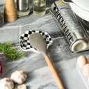 Spoon Rest for Stove Top, 5.3in Checkered Spoon Holder Utensil Rest, Ceramic Spoon Rests for Coffee Bar, Kitchen Gadget Cooking Gift for Housewarming (Black & White Pattern)