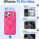 Magnetic for iPhone 15 Pro Max Case, [Compatible with MagSafe][Military-Grade Drop Protection][Anti-Yellowing] Shockproof Translucent Matte Cover for iPhone 15 Pro Max Phone Case,Hot Pink