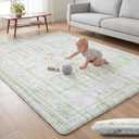 Baby Play Mat for Floor - 79x158 Inches 1.3" Thick Elasti-Foam Playpen Mat for Toddlers Infant Kids, Water-Repellent Nursery Rug, Non-Slip Backing Safe for Crawling & Tummy Time, Elara-Sage/Blush