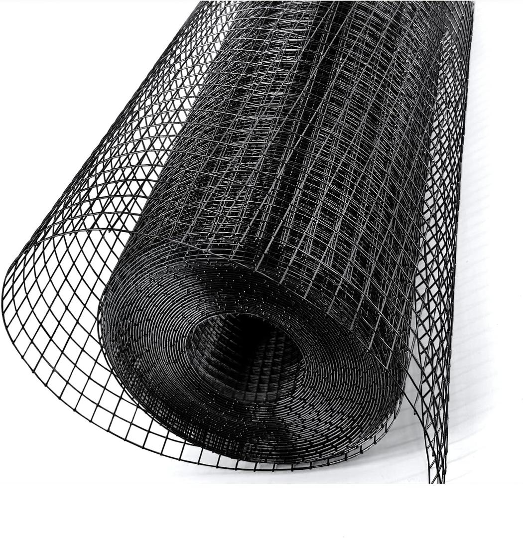 Black Hardware Cloth 1/2 in 48 in x 100.1 ft 19 Gauge - Chicken Wire Fencing, PVC Vinyl Coated Hardware Cloth, Mesh Garden Fencing Welded Wire Mesh Roll & Wire Cloth Gopher Wire