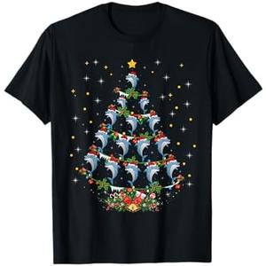 Santa Dolphin Fish Lover Xmas Gift Dolphin Christmas Tree T-Shirt, Large