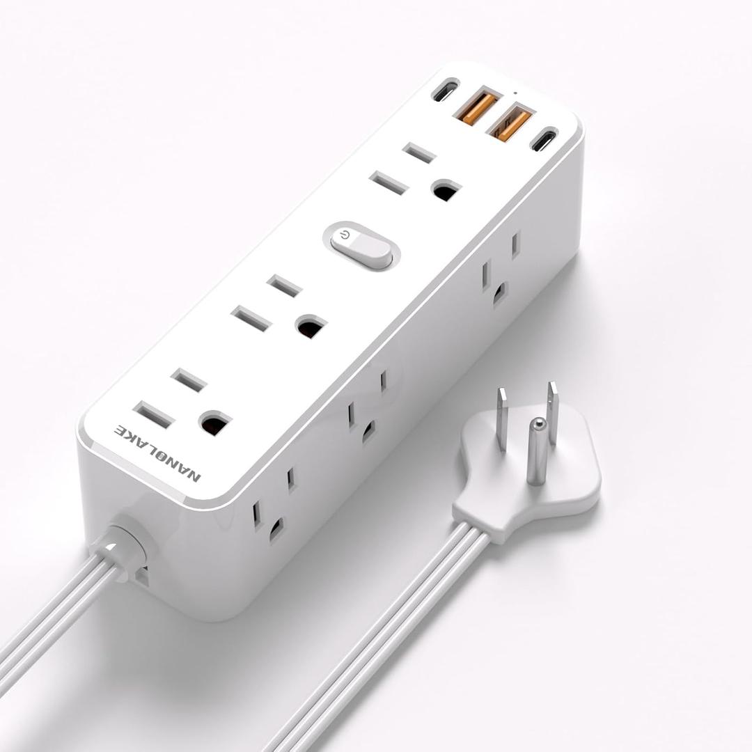 Power Strip Surge Protector, Extension Cord with Multiple outlets, 4 USB Ports, 3 Sides 9 Widely Spaced Outlet Extender with 6 Ft Flat Extension Cord, Wall Mount, 2100J PD20W for Indoor, Travel