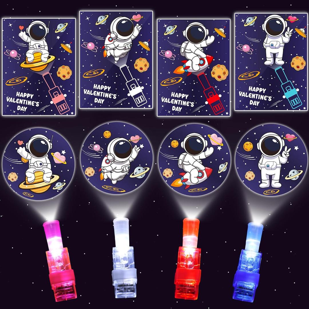 28 Pack Valentines Day Gifts for Kids Classroom LED Finger Lights Toys with Valentine Day Cards for Kids School, Valentines for Class Exchange Cards Gifts Prizes Party Favors for Boys Girls