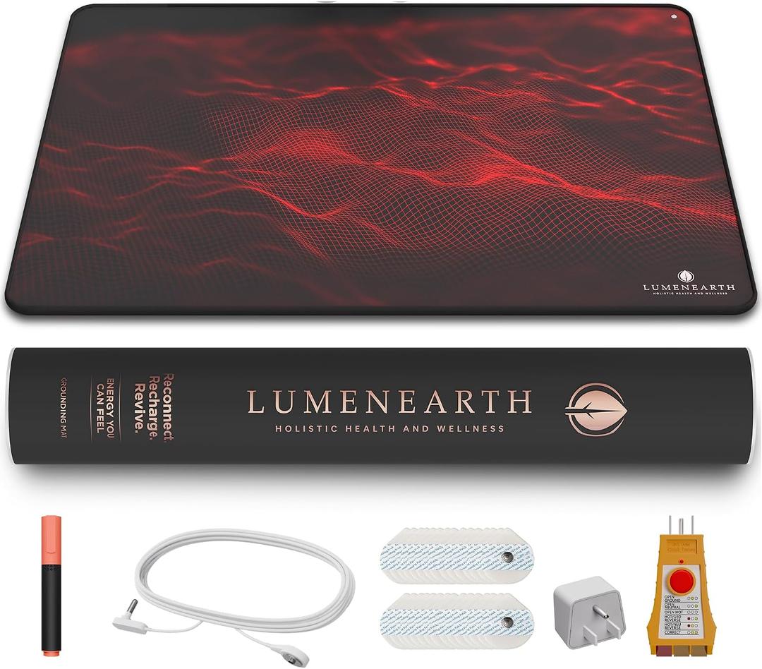 Grounding Mat Bundle – 60×90 cm Conductive PU Leather Earthing Mat with Non-Slip Silicone Bottom, Grounding Patches, Outlet Tester & 4–5m Cord - Grounding Pad for Sleep, Bed, Work, & Foot