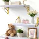BAYKA Wall Shelves for Bedroom Decor, Floating Wall Shelves for Living Room Kitchen Storage, Wall Mounted Rustic Wood Shelves for Kids Books,Corner Shelves for Bathroom(White and GoldSet of 3) (16-inch Mixed)