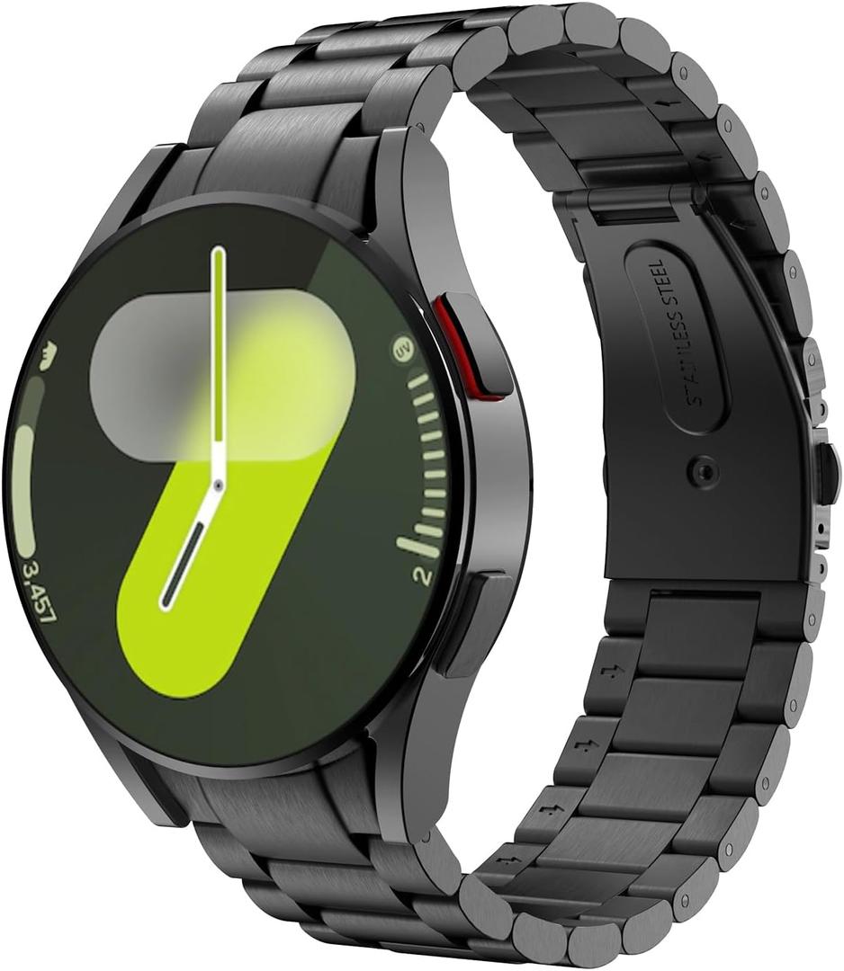 MoKo Metal Band Compatible with Samsung Galaxy Watch 7 FE 6 5 4 Band 40mm 44mm/Watch 5 Pro Band 45mm/Watch 6 Classic Band 43mm 47mm/4 Classic 42mm 46mm, No Gap Stainless Steel Band for Men, Black