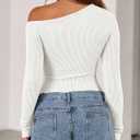 Zenlonr Womens Long Sleeve Shirts Fall Outfits 2025 Off The Shoulder Tops Asymmetrical Fitted Knit T Shirts Going Out Tops (Small)