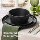 24-Piece Hammered Ceramic Dinnerware Sets, Matte Black | Hammered Texture | Plates & Bowls Set | Stackable | Microwave, Dishwasher & Oven Safe | Serves 8 | Ideal Gift