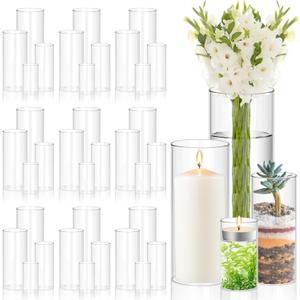 48Pcs Clear Vases for Centerpieces, 4,6,8,10 Inch Glass Cylinder Vases, Tall Hurricane Flower Vase Bulk for Flower Arrangements, Hurricane Candle Holder for Table, Home, Party, Wedding Decor
