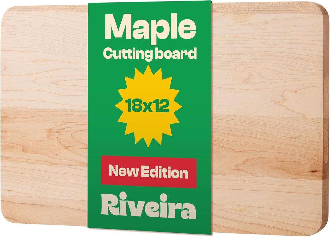 Riveira Maple Wood Cutting Board  Gourmet Maple Grandeur: 18 x 12 Wooden Cutting Board  Natural Wooden Cutting Boards For Kitchen Decorative  Innovative Juice Grooves Maple Wooden Chopping Board