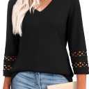 XIEERDUO 3/4 Length Sleeve Womens Tops Dressy Casual Blouses for Women 2025 Trendy V Neck T Shirts Summer Clothes (XL, Black)