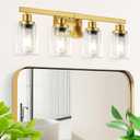 Bathroom Vanity Light, 4-Light Modern Matte Gold Wall Sconce Lighting with Clear Glass Shade, Black Wall Lights,Bath Vintage Wall Mounted Lamps for Mirror Bedroom Living Room