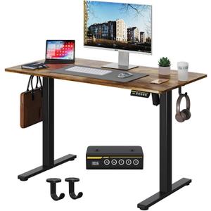 Electric Standing Desk,40x24 Inches Adjustable Height Stand up Desk, Sit Stand Home Office Desk with Splice Board, 3 Preset Heights,Equipped with Hooks,Ergonomic Computer WorkstationBrown