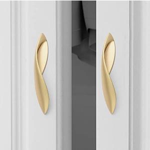ESreake 4Pcs Arcuate Pulls Handles Knobs,3.8" C-C Modern Elegant Curved Handle Cabinet Pulls,Create a Spatial Aesthetic,S-Shaped Solid Zinc Alloy Drawer Pull (4 Pack, Pearl Gold, 3.8" Hole Centers)