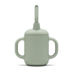 Lalo Little Cup, Non-Toxic Silicone Straw Cup with Handles - Baby and Toddler Sippy Cup - Mini Cup and Straw Training System, 4oz, Sage