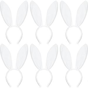 WILLBOND 6 Pieces Halloween Plush Bunny Ears Cute Bunny Headband for All-age Costume Cosplay Easter Christmas (White)