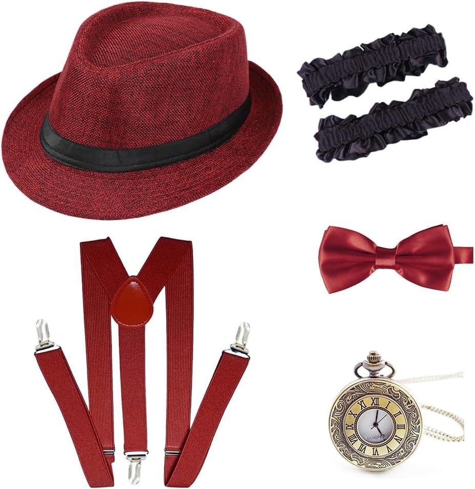 Gionforsy 1920s Accessories for Men 20s Gatsby Gangster Costume Accessories Set Panama Hat Set Roaring 20s Costume