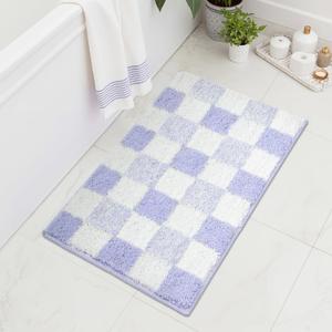 GRANNY SAYS Checkered Purple Bathroom Rugs, 32" x 20", Non-Slip Bath Mats for Bathroom, Plush Shag Absorbent Microfiber Ultra Soft Bath Mat, Cute Washable Rug for Tub, Shower, Bedroom (1'8" x 2'8" (Rectangular))