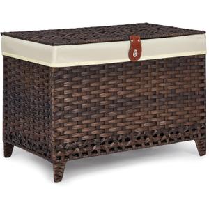 Honjourai Wicker Storage Basket with Lid,Rattan Shelf Basket with Removable Liner Bag,105L Storage Bin,Storage Trunk with Heightened Feet,Storage Container for Wardrobe,Home Organizer