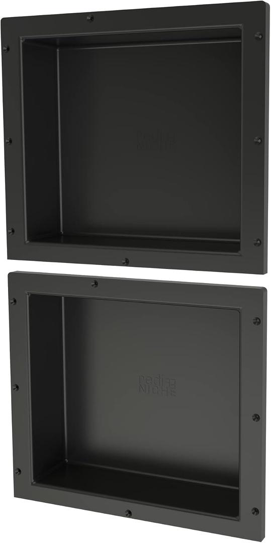 Tile Redi USA RND1614S-14 Niche Double Recessed Shower Shelf, Two Shelves, 28" H X 16" W, Black