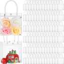 Abbylike 200 Pcs Clear Plastic Gift Bags with Handles 5.9x6.3x2.8 Inch, Bulk Transparent PVC Small Shopping Tote Bags Reusable with Button for Mother's Day Wedding Party Favors Boutique Merchandise