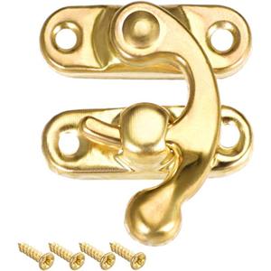 uxcell Vintage Lock Clasp Right Latch Hook Hasp 42mm x 37mm Swing Arm Latch Plated Golden, 10 Pcs W Screws