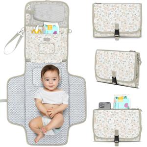 KeaBabies Portable Diaper Changing Pad, Travel, Car - Large Waterproof Baby Changing Mat, Wipeable, Padded, On The Go Travel Diaper Clutch Bag, Easy to Use Pockets for Newborn Essentials (Prairie)
