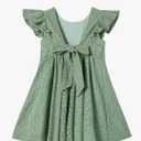Toddler Girls Lace Dress Baby Kids Tie Back Bow Pom Pom Ruffle Sleeve Backless Party Princess Dresses,100