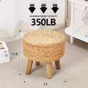 Cpintltr Round Ottoman Natural Seagrass Footstool Hand Weave Water Hyacinth Poufs Eco Friendly Sofa Foot Stool Soft Step Stool Padded Foot Rest with Pine Legs for Living Room (Natural)