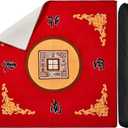 Juexica Mahjong Mat with Bag, Anti Slip Noise Reduction Table Cover Board Game Mat Mahjong Table Accessories Tablecloth Paigow Poker Cards(Red)