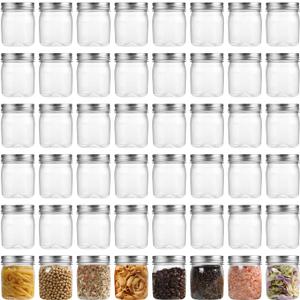 novelinks Plastic Jars With Lids 48Pcs 8 oz Plastic Mason Jars Food Storage for Milkshakes Juice Nuts Cupcakes (Silver)