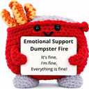 Emotional Support Dumpster Fire Crochet, Handmade Positive Support Gift. Counselor, Teacher, Manager, Co worker Office Desk Decor. Friends and Family. Funny Stress Relief Gag Gift. (Red)