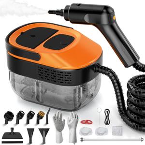 Steam Cleaner for Home & Car, 15s Fast Heat Handheld Steamer for Cleaning, 1.6L Large Tank, 3-Level Steam Control with 16-Piece Accessories Kit for Floors, Couches, Tiles, Grout, Dirt, and Grease (Orange)