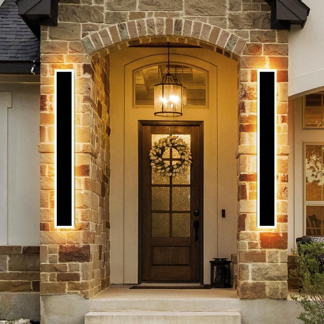 2-Pack 48inch Modern Outdoor LED Long Wall Light Fixture Exterior Wall Sconce Long Strip Wall Lamps, IP65 Waterproof 36W 3200LM Black, 3000K/4000K/5000K Adjustable, Dimmable, ETL