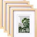 Egofine 8x10 Picture Frames Natural Wood Frames with Plexiglass, Display Pictures 4x6/5x7 with Mat or 8x10 Without Mat Set of 4 for Tabletop and Wall Mounting