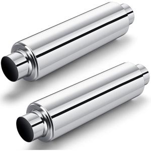 Relaxweex 2 Pcs 2.5" Inlet Exhaust Resonator, 2.5" Inlet 2.5" Outlet 19" Overall Length Muffler Resonator Stainless Steel(Silver)