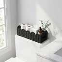 Black Scalloped Toilet Tank Basket, Handwoven Paper Rope Toilet Paper Holder Basket with Built-In Handles, Narrow Back of Toilet Storage Tray for Bathroom Counter, Tissues & Toiletries Organizer