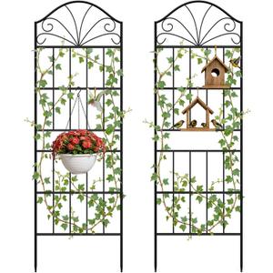 VOXOR Metal Trellis for Climbing Plants Outdoor, 60 * 19.7 Inch Tall Garden Trellis with Black Rustproof Coating, Decorative Rose Trellis for Climbing Roses, Vines, and Flowers, 2 Pack