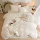 AMWAN Boho 3 Pieces Queen Size Soft Washed Microfiber Cream White Duvet Cover Set with Zipper Closure - Off White 90x90 Comforter Cover, 2 Pillowcases