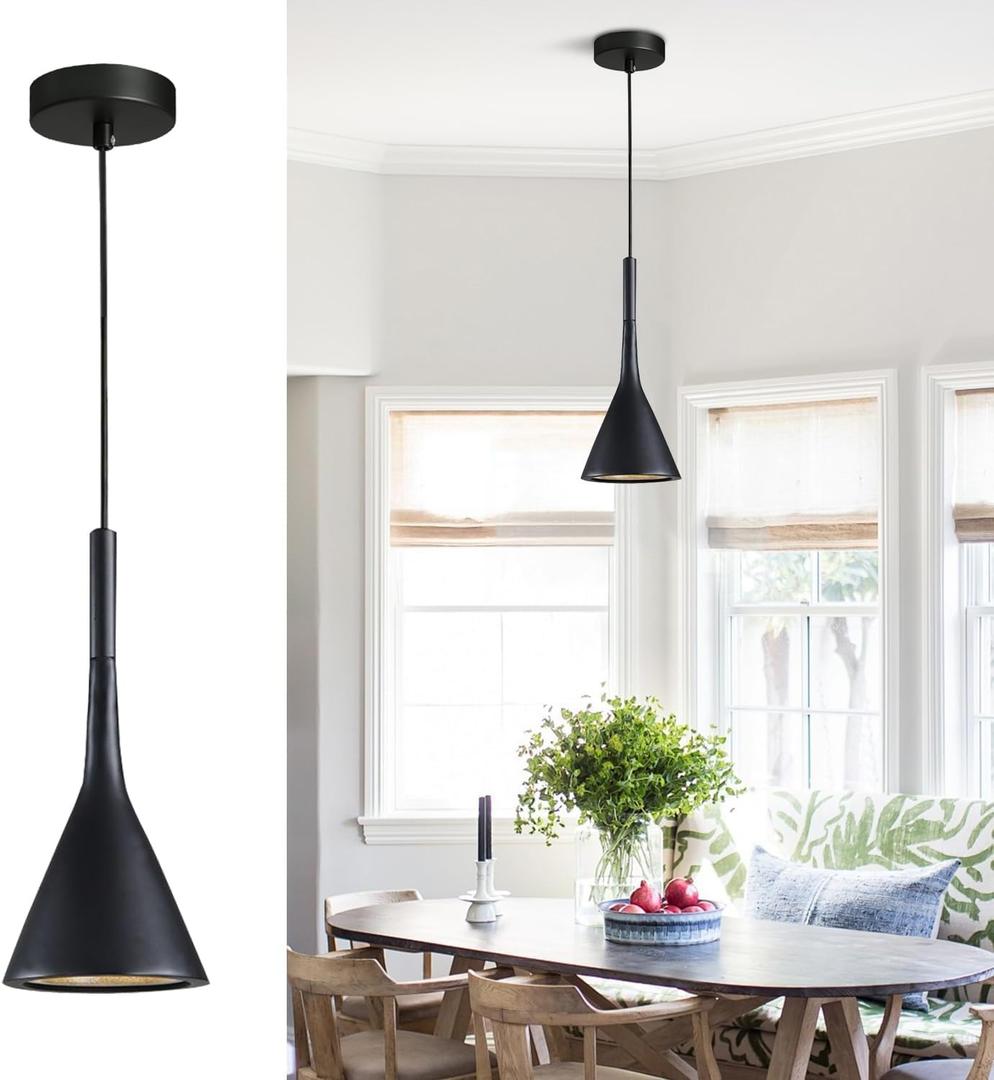 KCO Lighting Farmhouse Black Cone Pendant Light 1-Light Small Industrial Kitchen Island Pendant Lighting Mid Century Barn Ceiling Pendant Light Fixture Mini Adjustable Hanging Lamp