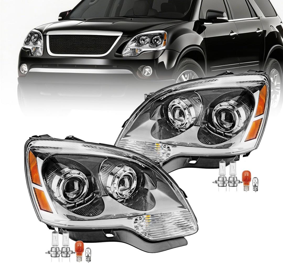 Headlights Assembly Compatible with 2007-2012 GMC Acadia OE Style Headlamps with Bulbs Pair Replacement Driver & Passenger Side NOT FIT HID
