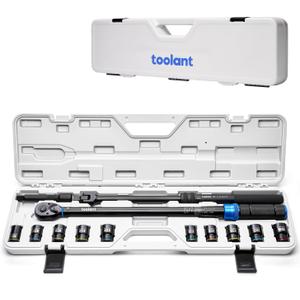 toolant 13PCS 1/2 Inch Click Torque Wrench Set, Gift for Men, 25-250 FT.-LB/33.9-339.0 Nm, With Breaker Bar & 5-Inch-Extension & 10 Sockets, Tire Repair Tool Set