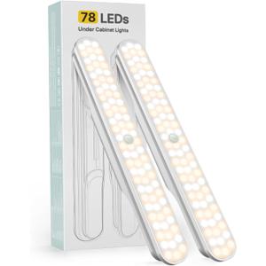 Rossetta Under Cabinet Lights, 78 LED Lights Battery Operated Motion Sensor Light Indoor, Wireless Rechargeable Dimmable Closet Lights Under Cabinet Lighting for Kitchen Closet Stairs Hallway (10.8inch, Bright White)